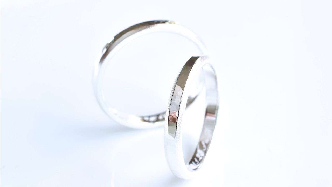 【神戸のオーダージュエリー】K18YG 槌目模様＋マット加工 ペアリング　ご依頼から完成まで