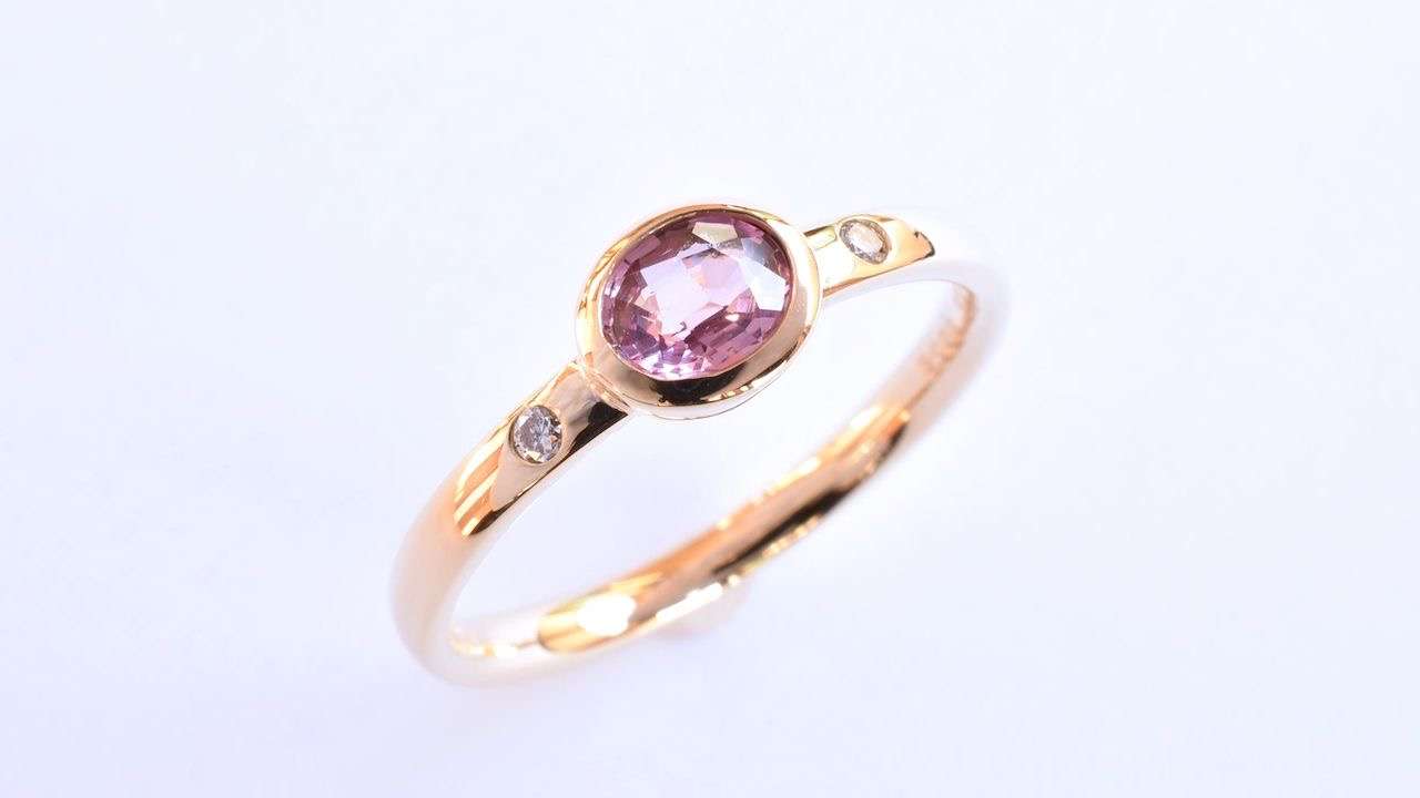 【神戸のオーダージュエリー】K18YG パパラチアンサファイア ダイヤリング　ご依頼から完成まで