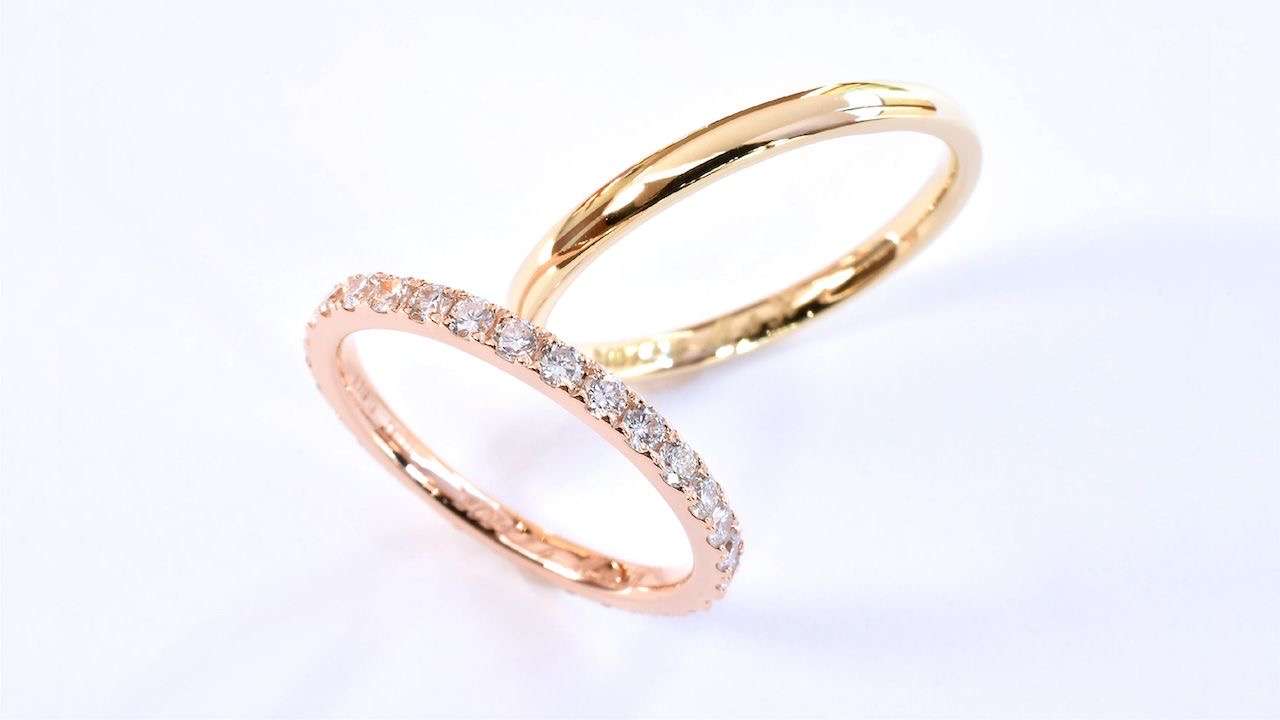 【神戸のオーダージュエリー】K18PGフルエタニティー/K18YG甲丸リング　ご依頼から完成まで