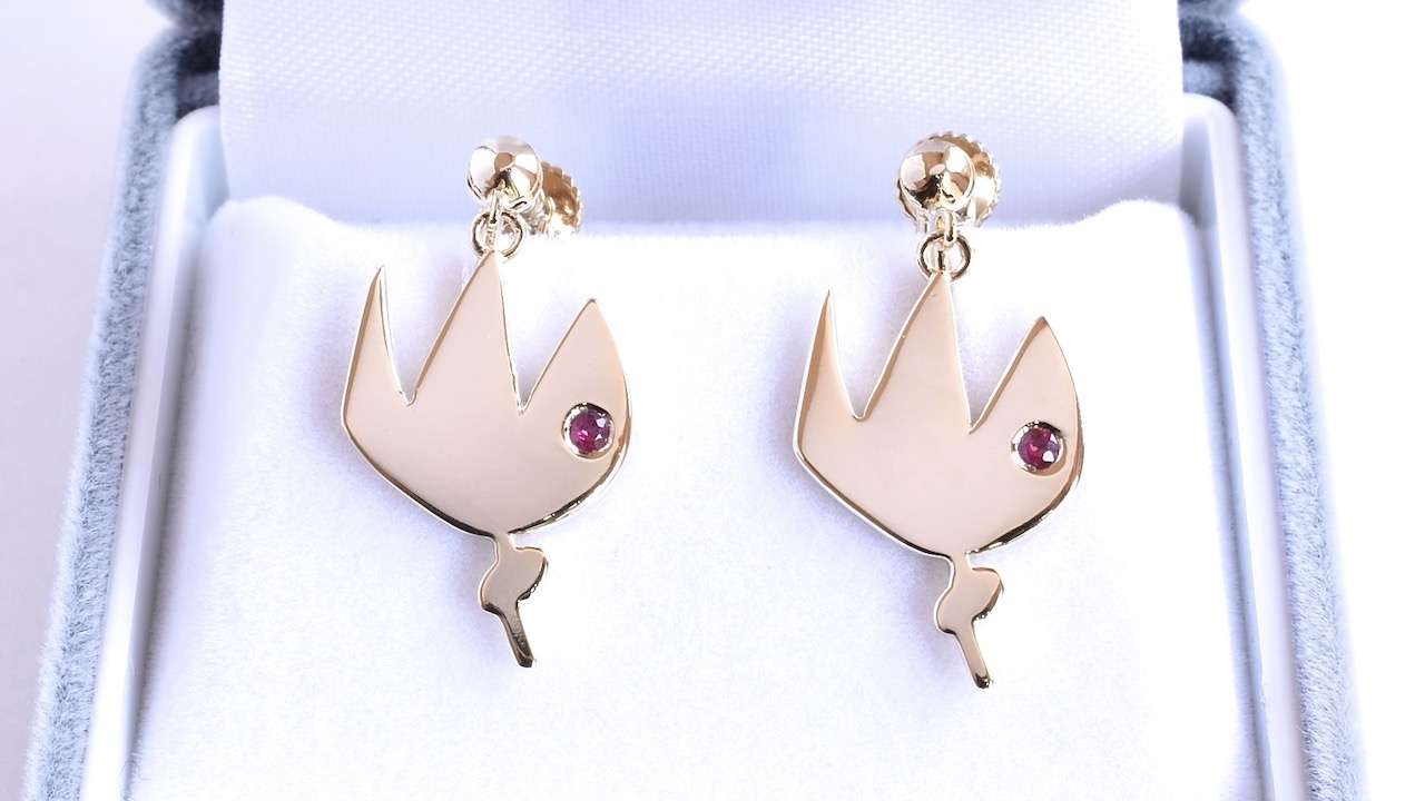 【神戸のオーダージュエリー】SILVER925 チューリップ ルビー イヤリング　ご依頼から完成まで