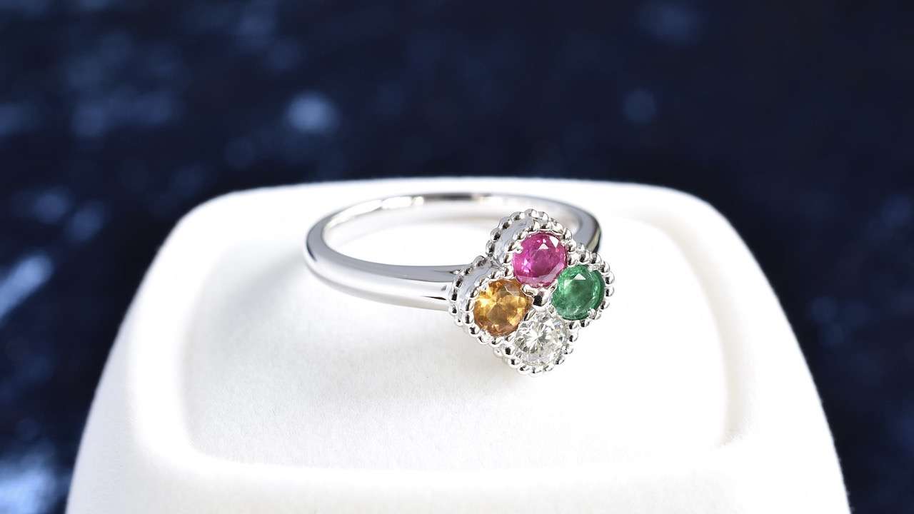 【神戸のオーダージュエリー】PT900 誕生石クローバーリング　ご依頼から完成まで