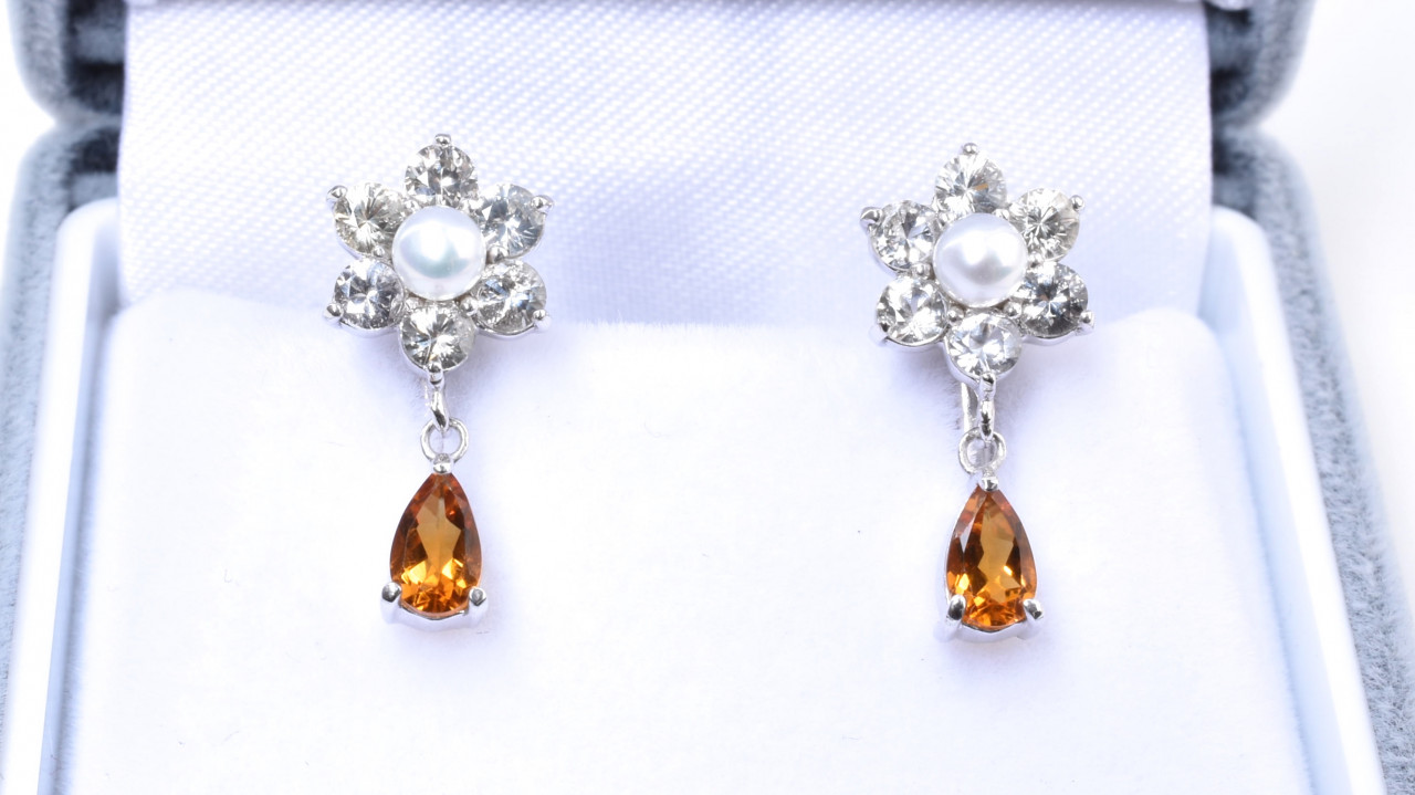 神戸のオーダージュエリー　シトリンとホワイトサファイアのイヤリング ご依頼から完成まで
